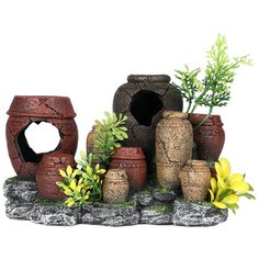 Декорация для аквариума AQUA DELLA "Кувшины на камне", коричневый, 19x10x12см (Бельгия)