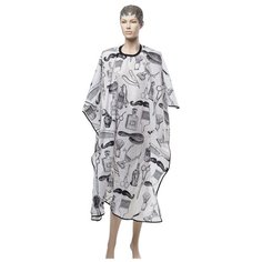 Пеньюар для стрижки DEWAL "BARBER STYLE", полиэстер, c рисунком , белый , 128х150 см, на крючках DEWAL MR-AE02W