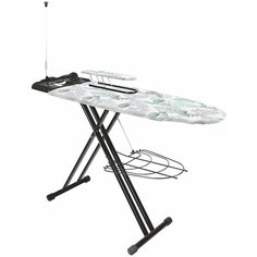 Гладильная доска InHome INHSK моноблок (1230х460мм), подрукавник, подставка для парогенератора, полка для белья, принт "с папоротником"