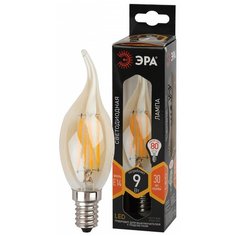 ЭРА F-LED BXS-9W-827-E14 gold ЭРА (филамент, свеча на ветру золот, 9Вт, тепл, E14) (10/100/4000) ERA