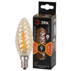 ЭРА F-LED BTW-9W-827-E14 gold ЭРА (филамент, свеча витая золот., 9Вт, тепл, E14) (10/100/5000) ERA
