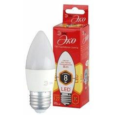 ЭРА ECO LED B35-8W-827-E27 ЭРА (диод, свеча, 8Вт, тепл, E27) (10/100/3500) ERA