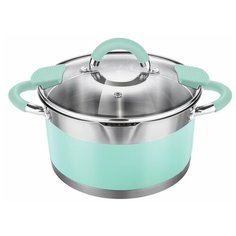 Кастрюля LARA (нерж) MINT 16x9см, 1,7л, носик, индукционное дно, крышка с бортом LR02-540