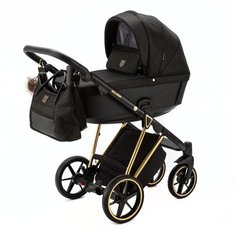 Коляска универсальная Adamex Belissa Special Edition 2 в 1, PS-588 - черная с золотыми блестками, черная кожа, золотая рама