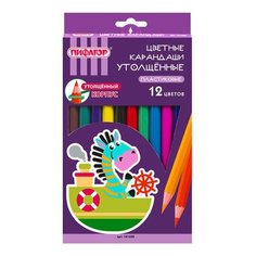 Карандаши цветные ПИФАГОР "ЗЕБРА", 12 цветов, утолщенные, пластиковые, 181698.
