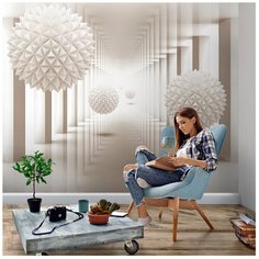 Фотообои флизелиновые Топ Фотообои Перспектива с шарами 3D 300х270 (ШхВ) розовато-серый/серо-коричневый/розово-коричневый/светло-бежевый/белый