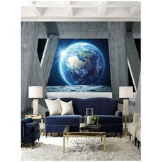 Фотообои флизелиновые Топ Фотообои Вид на Землю 3D 300х270 (ШхВ) темно-серый/темно-синий/светло-серый/ярко-голубой/синий