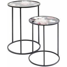 KARE Design Столик приставной Peony, коллекция "Пион", количество предметов 2 33*45*33, Сталь, Стекло, Черный