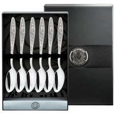 Набор чайной ложки Кольчугинский мельхиор "Морозко" (6пр) посеребренный с чернью