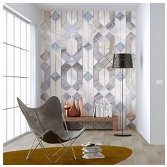 Обои флизелиновые Топ Фотообои Дизайнерские с мраморной плиткой для интерьера 200х270 (ШхВ) светло-серый/серо-голубой/серый/темно-бежевый/бежевый