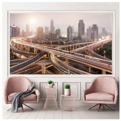 Обои флизелиновые Топ Фотообои Все дороги ведут в Шанхай 300х180 (ШхВ) светло-бежевый/бронзовый/светло-серый/оранжево-розовый/светло-золотистый