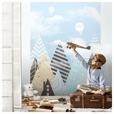 Обои флизелиновые Топ Фотообои Фотообои Рисунок с голубыми горами в детскую 200х270 (ШхВ) светло-синий/серо-коричневый/светло-голубой/светло-песочный/белый