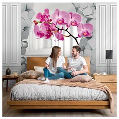 Фотообои флизелиновые Топ Фотообои Композиция с орхидеей 3D 200х270 (ШхВ) темно-серый/фиолетово-баклажанный/сиреневый/лавандово-розовый/ белый