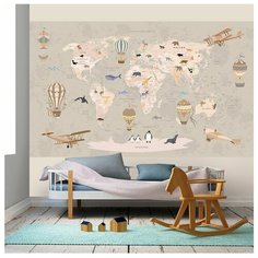 Фотообои флизелиновые Топ Фотообои Карта путешествий для детей 300х180 (ШхВ) серо-бежевый/светло-коричневый/темно-бежевый/бежевый/персиковый