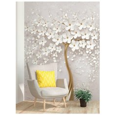 Фотообои флизелиновые Топ Фотообои Дизайнерские цветы на бежевом фоне 300х180 (ШхВ) белый/светло-серый/светло-бежевый/молочный/кремовый