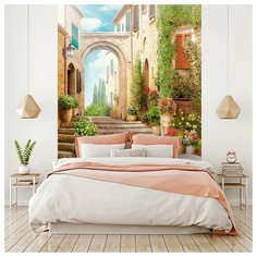 Обои флизелиновые Топ Фотообои Улица в цветах 200х270 (ШхВ) темно-бежевый/ярко-зеленый/ярко-красный/светло-коричневый/светло-песочный