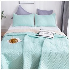 Покрывало двустороннее СИТРЕЙД, цвет МЯТНЫЙ/КРЕМОВЫЙ, 160х220 см с наволочкой 50х70 см