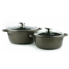 Набор посуды LARA Rio CHOCO литой алюминий, мрамор, 2 пр., (кастр. 3.1л + 5,0л) LR02-111