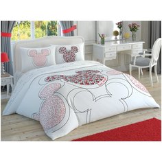 Постельное белье люкс-ранфорс светящееся LOVE MICKEY евро, TAC (простыня на резинке)