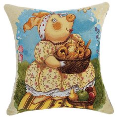 Подушка SANTALINO 45*45хозяюшка с баранками гобелен, бежевый,100% хлопок (850-902-18)