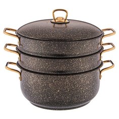 Кастрюля-мантоварка Agness Черное золото 24х7,2/24х12/24х12 см, с трехслойным покрытием Granit, Pfoa Free (936-126)