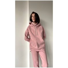 Худи женская KVATI HU15548XL утепленная с начесом/с вышивкой/с горлом/с карманом/пудра (розовая)