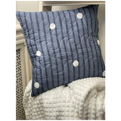 Подушка декоративная, стеганная 40/40 из сатина, сине-серая. Farfalina