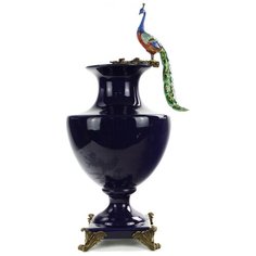 Ваза с птицей Noble 27x23x51см под старину из фарфора с бронзой, Glasar ГЛАСАР