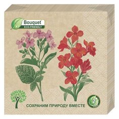 Салфетки бумажные eco-friendly Bouquet, Крафт “Примулы” 1 упаковка по 25 штук, размер 33х33 сантиметра, 2-х слойные.