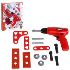 Игрушечный набор инструментов для детей, игрушечная дрель на батарейках, 15 предметов, для мальчиков, для игры в строителя, развивающая обучающая игрушка, красный, в/к 25*5,5*33 см Компания Друзей
