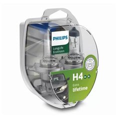 Лампы H4 12V- 60/55W (P43t) (увелич. срок службы) LongLife EcoVision (2шт) Philips