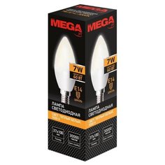 Лампа светодиодная Mega E14 7W 3000K свеча, 4 шт