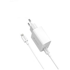 Зарядное устройство с кабелем Type-C to Lightning Devia Smart Series Quick Charger 18W - White