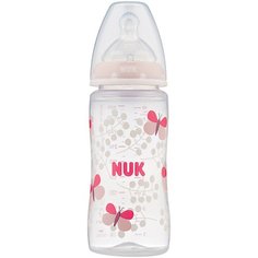 NUK First Choice Plus Бутылочка из полипропилена с соской из силикона разм. M, 300 мл, с рождения, розовый/бабочки