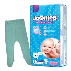 Joonies подгузники L (9-14 кг) 42 шт + ползунки Эффект 68 размер, 42 шт., зеленый