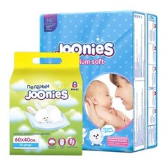 Joonies подгузники Premium Soft M (4-8 кг) 64 шт + пелёнки 60x40 10 шт