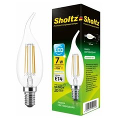 Светодиодная филаментная лампа Sholtz свеча на ветру 7Вт E14 4000К CA, CW 220-240В стекло