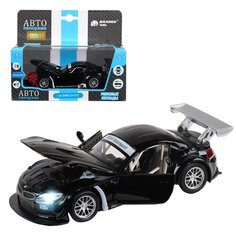 Машинка детская, металлическая, инерционная, Автопанорама, коллекционная, 1:32 BMW Z4 GT, черный, свет, звук, открывающиеся двери