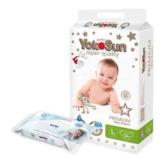 YokoSun подгузники Premium L (9-13 кг) 54 шт. + салфетки влажные детские 18 шт.