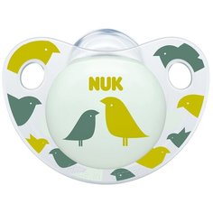 NUK Пустышка "ADORE" силикон (от 0-6 месяцев) - Птицы (без кольца, в контейнере)
