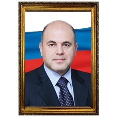 Портрет Мишустин М.В., формат А-4 (210x297 мм), багетная рамка под золото Mega Art