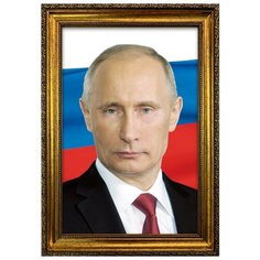 Портрет Путин В.В., формат А-4 (210x297 мм), багетная рамка под золото ПТ-1-А4-БЗ Mega Art