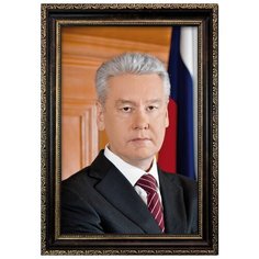 Портрет Собянин С.С., формат А-4 (210x297 мм), багетная тёмно-коричневая рамка Mega Art