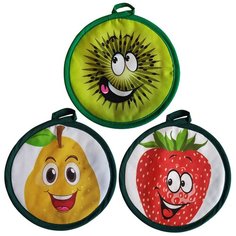 Набор для кухни Dorothys Home, прихватки (D17см) - 3шт, принт "Фрукты-овощи", диз.1