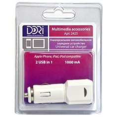 USBавтомобильное зарядное устройство 2 USB in 1 (1000mA,5v) 2425 Dori