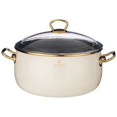 Кастрюля Agness эмалированная, со стеклянной крышкой, антипригарным мраморным покрытием, 24 см, 5,3 л (950-373)