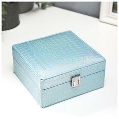 Шкатулка кожзам для украшений "Кожа питона" голубой перламутр 7х15х15 см 5129776 Сима ленд
