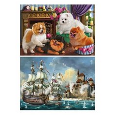 Алмазная раскраска "Морская битва. Милые шпицы" Рыжий кот