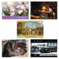 Альбом для рисования, А4, 48 листов, спираль, обложка картон, HATBER, 205х300 мм, "Ассорти", 48А4Всп, A274309