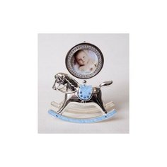 Фоторамка Platinum PF10342B Blue лошадка-качалка голубая, металлическая со стразами 6x6